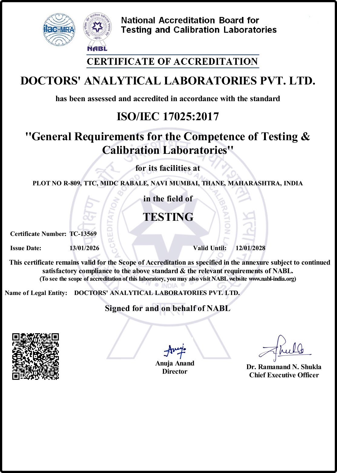 NABL Certificate of Accreditation — ISO/IEC 17025:2017