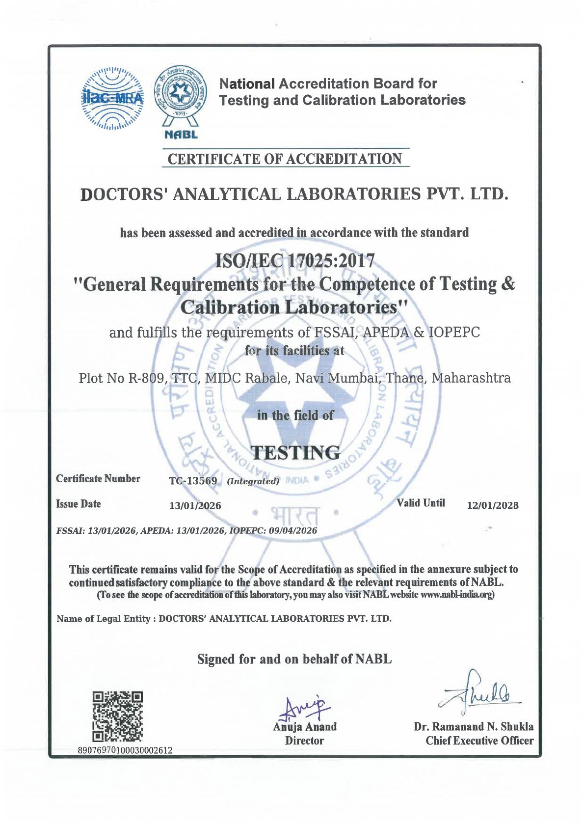 Integrated NABL Scope — IOPEPC Certificate and Annexure