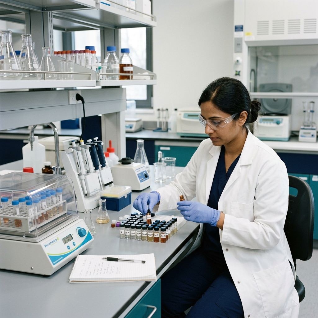 Pharmaceutical scientist preparing samples for in-vitro binding studies