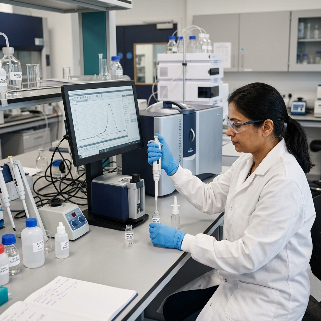 Nasal formulation sample prepared for particle-size analysis