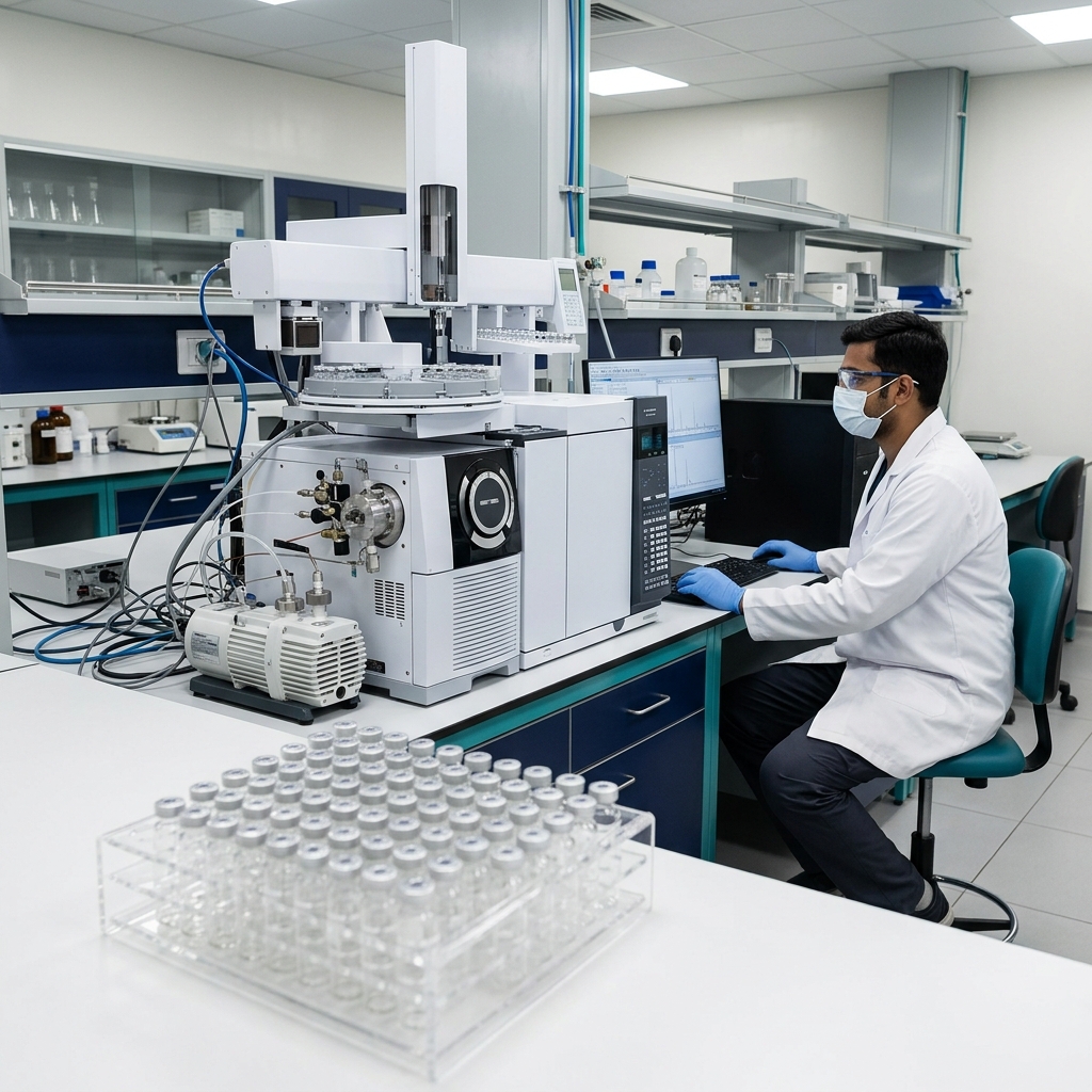 Headspace GC-MS/MS setup for residual solvent testing